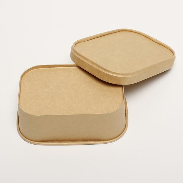 500ml Rectangle Kraft Paper Salad Bowl With Lid Biodegradable Food Grade