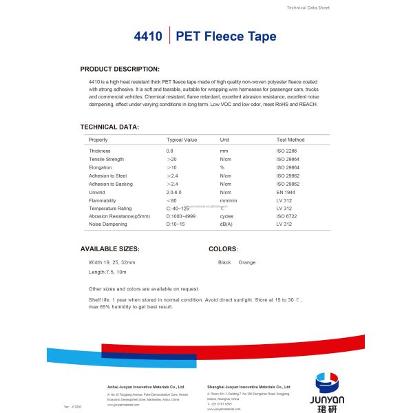 High Quality JUNYAN Model 4410 Non-woven Polyester Fleece PET Tape Elevated Temperature Industrial Electrical Insulation
