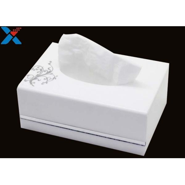 White Custom Acrylic Boxes , Acrylic Tissue Box For Office / Home ROHS Certificate