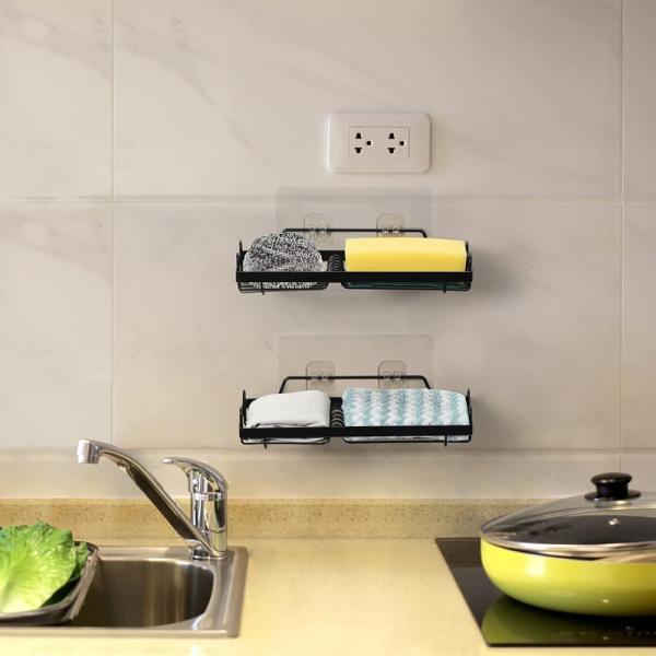 Rustproof and Fast Draining 2 Pack Shower Soap Holder with Hooks for Kitchen and Bathroom