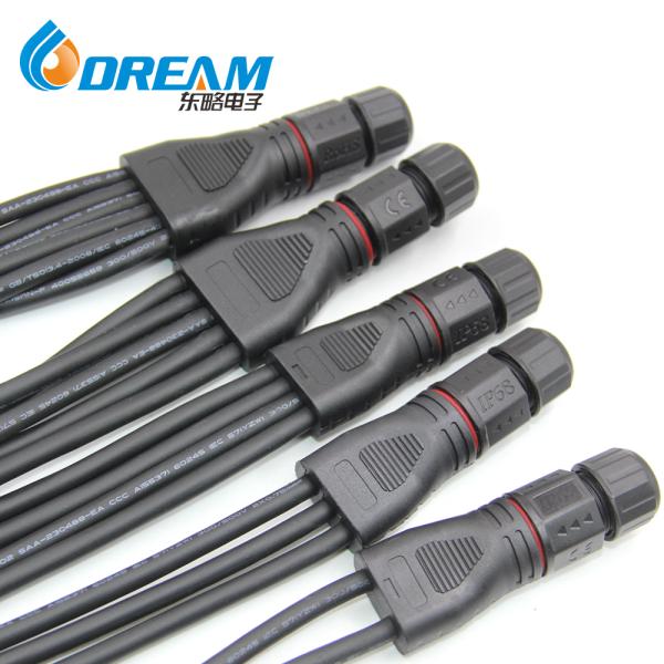 DREAM START Waterproof 2Pin Y-type Wire Splitter IP67 1 to 2/3/4/5 M19 Screw Locking Cable Connector Plug for LED Light