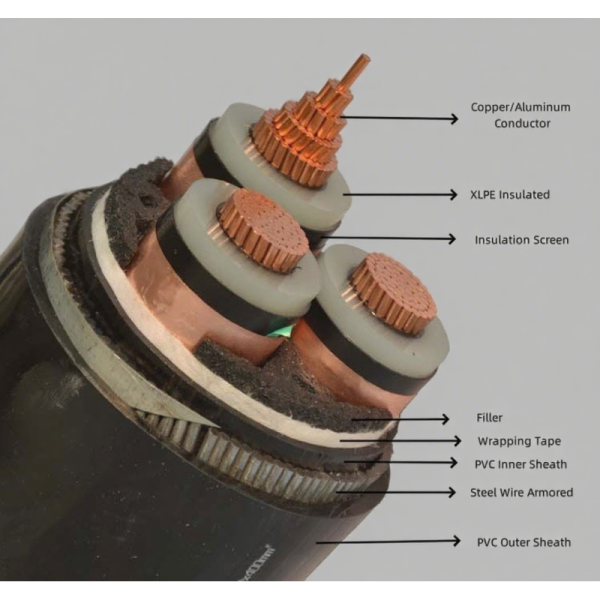 Flame Retardant Medium Voltage Cable 70mm2 Copper Core XLPE PVC Steel Tape Armoured Cable