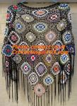 White Fringe Crochet Cape Poncho Shawl Wrap Jacket Granny Square Pattern Hippie
