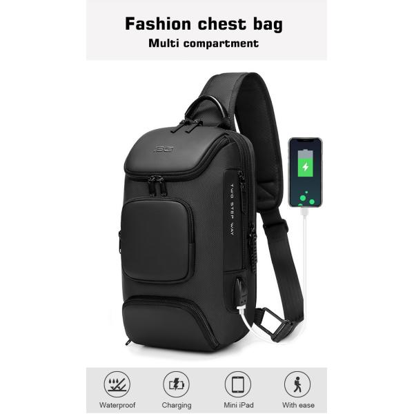 Multi Pockets Polyester Mens Sling Bag With Usb Charging Interface