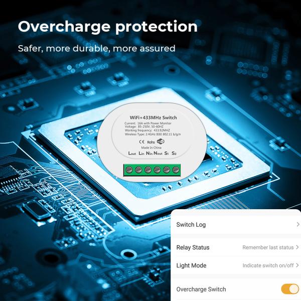 SMATRUL 16A Smart Power Monitor Breaker Tuya WiFi & RF433 Wireless Switch Mini 2-Way ModuleTimer Work with Google Home & Alexa
