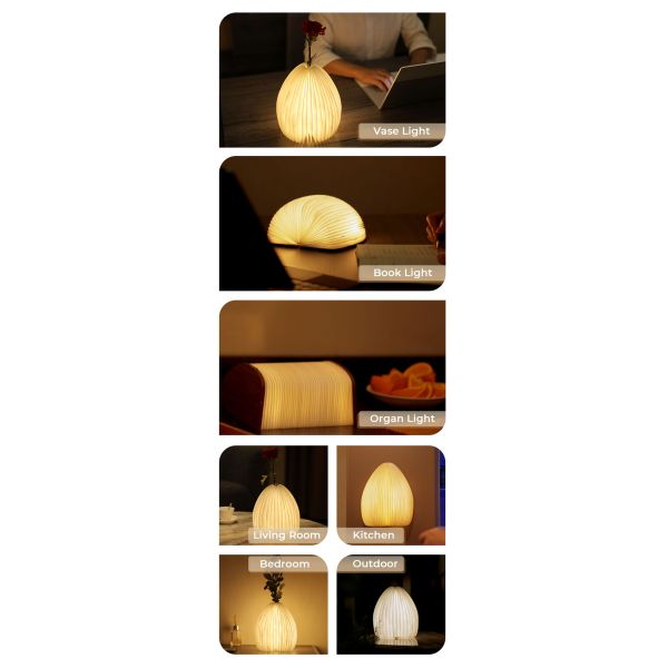 Folding LED Vase 3D Paper Lamp Reading Origami Night Light For Bedroom