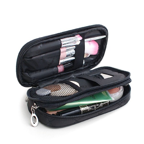 Waterproof Nylon Custom Cosmetic Bags with Diamond Pattern / Double Zipper