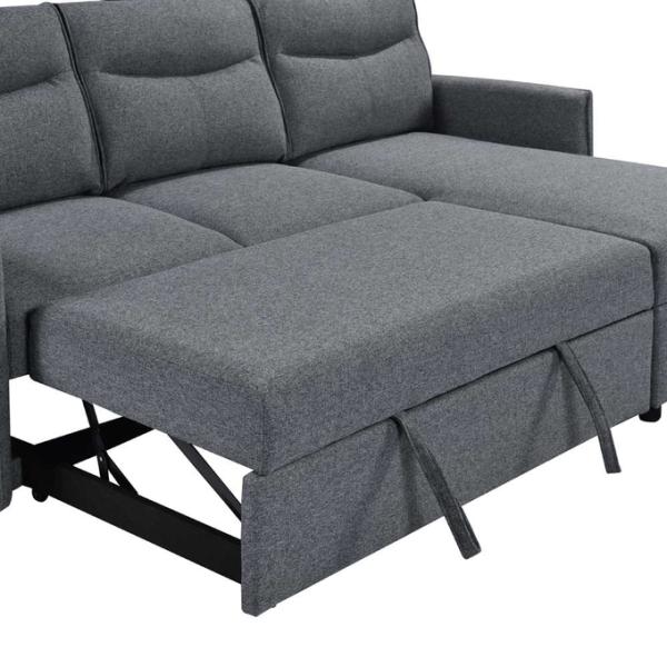 L-Shaped Reversible Sectional Sleeper Sofa with Pull-Out Bed and Storage, Neutral Gray Fabric