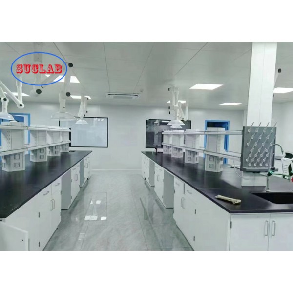 White Phenolic Resin Worktop Laboratory Casework With Steel Frame Reagent Shelves
