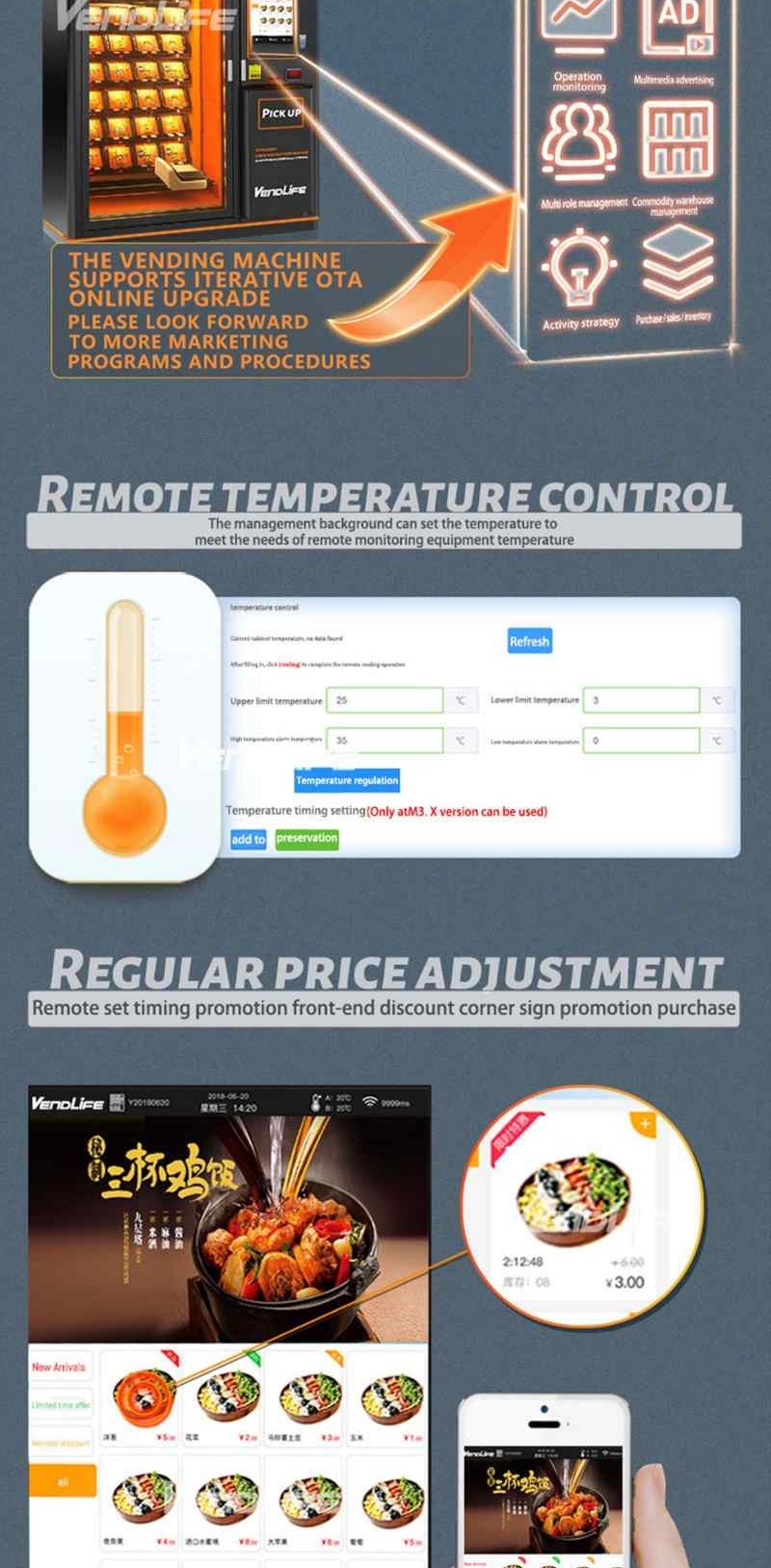 Vendlife mart Bento Vending Machine - Automatic Unmanned Hot Food & Prepared Meal Vendor, Microwave Heating, 32-inch Touch Screen, QR/Card/Cash
