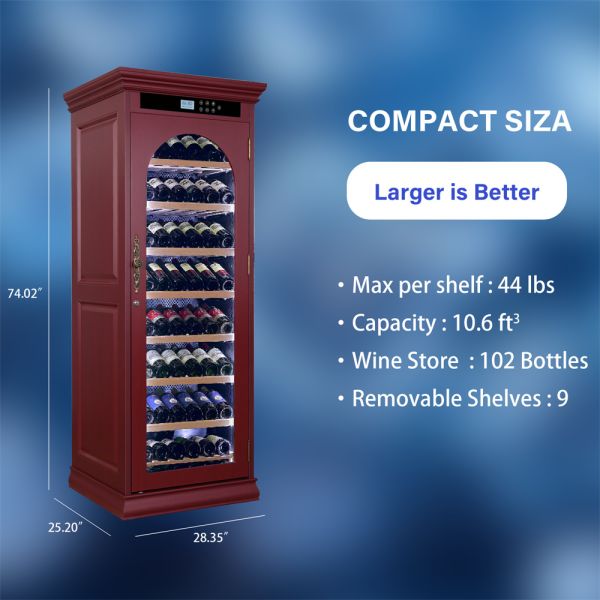 Luxury Burgundy Solid Wood Wine Cooler Cabinet with Digital Control Panel and Touch Control