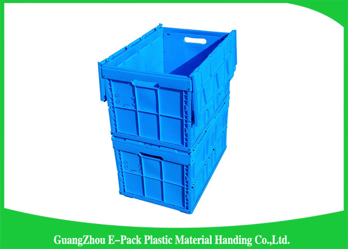 Blue Collapsible Plastic Containers with Attached Lids / Stackable plastic