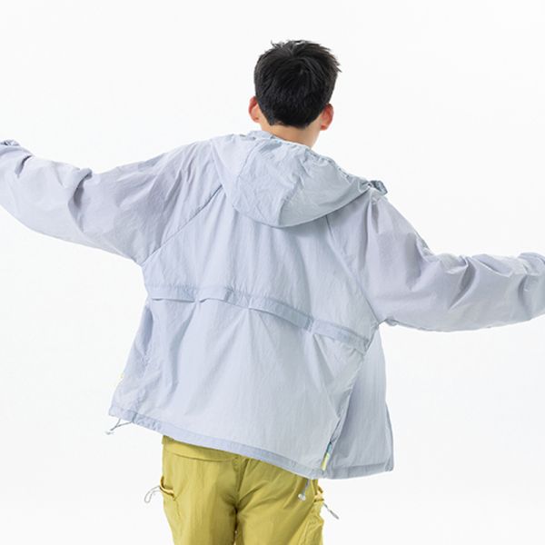 Men UPF50+ Sun Protection Jacket Cloud Weave Hidden Check Fabric Breathable Quick Dry Windproof Hooded Coat Outdoor Beach Surf Travel Lightweight Skin