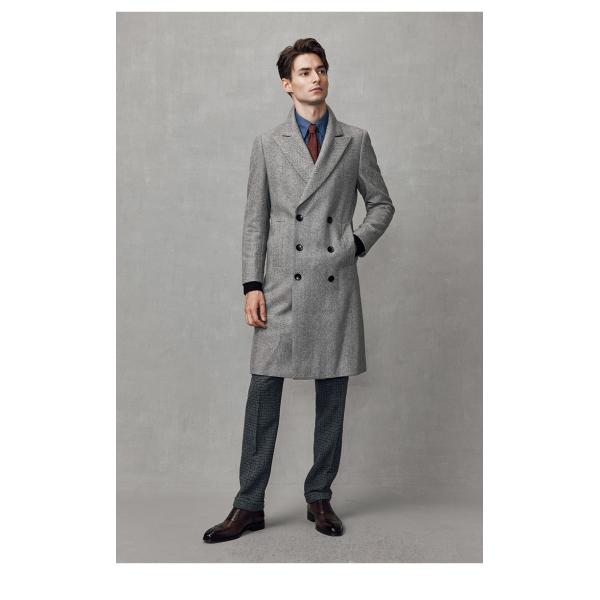 British Style Wool Gray Windbreaker Overcoat for Men's Mid-Length Double-Breasted