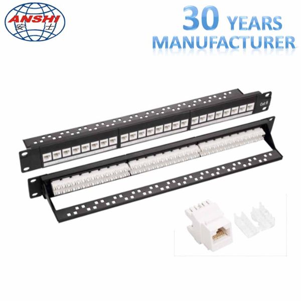 CAN OEM 1U 19'' Inch 24 Port CAT6 UTP Rack Mount Patch Panel with RJ45 Keystone Jack