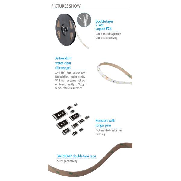 High Efficacy LED Strip 18w/m 2880lm/m New No Dark Spots Chip Phosphor Golden Wires Copper Holder