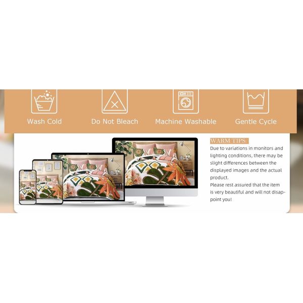 Mid Century Leaves Microfiber Bedding Sets，Reversible Lightweight Bedspread Coverlet