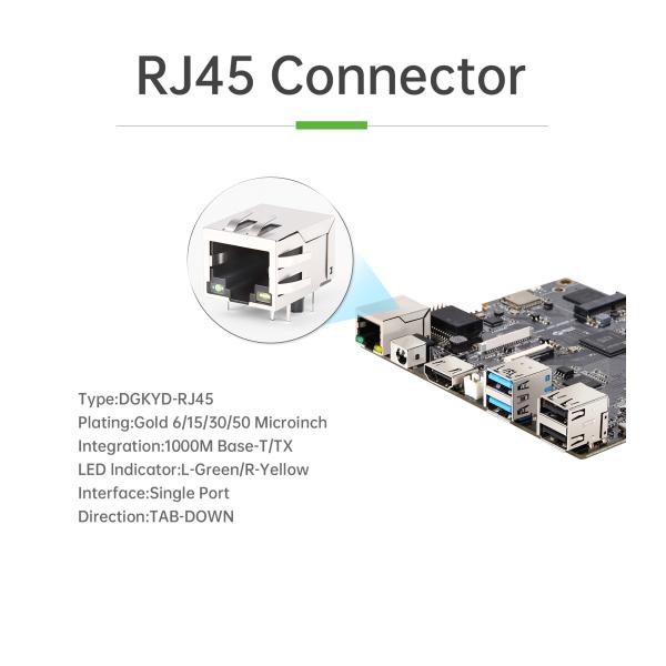 180 Degree 8P8C RJ45 Connector with LED Green/Yellow for PCB Mount