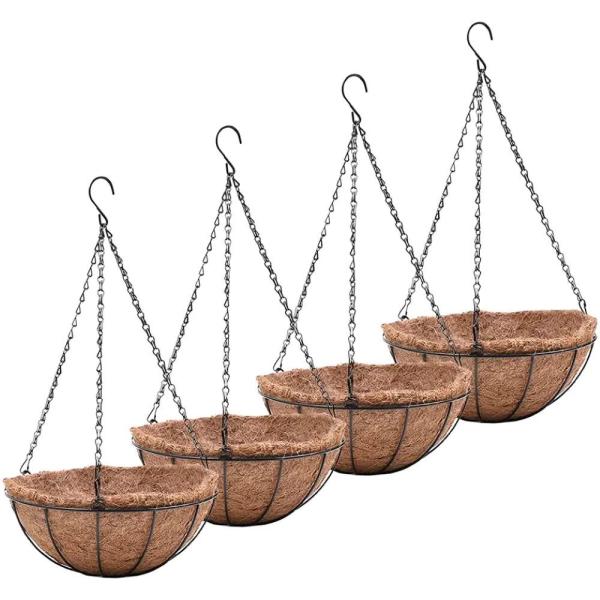 Premium Round Shape Coir Hanging Baskets Complete With Coir Liners, Breathable Natural Coir Plant Hangers For Garden & Home Decor