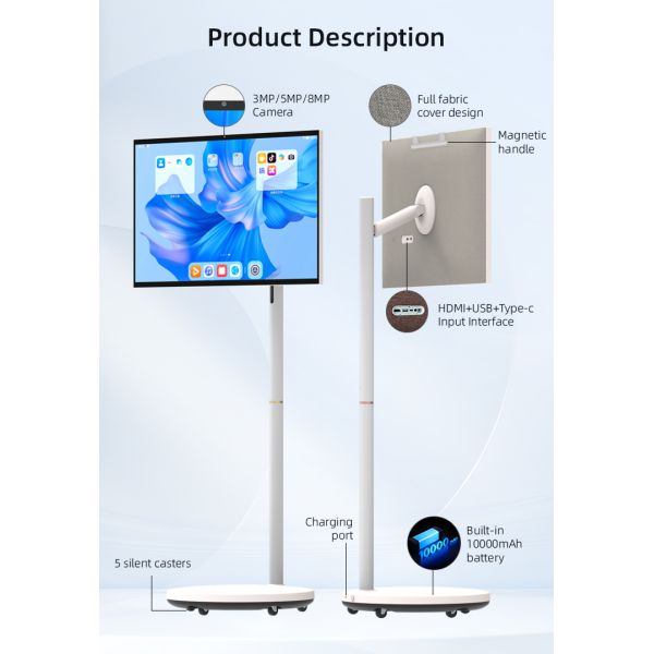 Portable TV On Wheels Smart Touch Screen 24 Inch 27 Inch 32 Inch