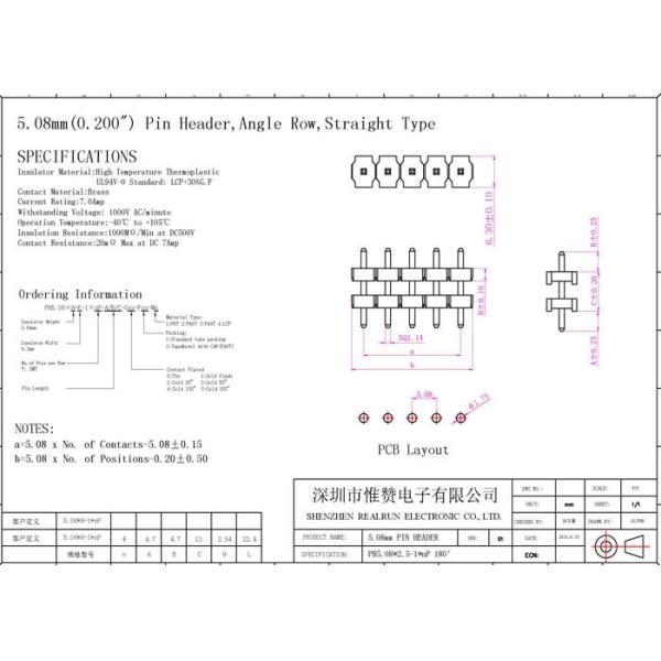 SGS Straight Pin Header Connector 5.08X2.5mm Female Header 3P Polyester