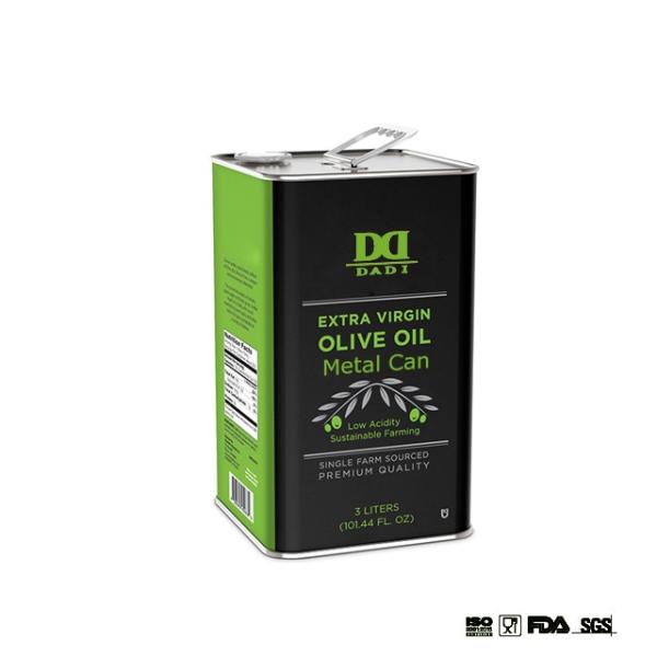 DADI Food Oil Can 3L Rectangular Tinplate Olive Oil Container with Handle Imported Spout Lid
