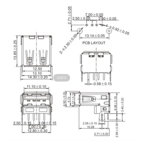 90 Degree USB Female Socket Heightened Harpoon Feet All Copper