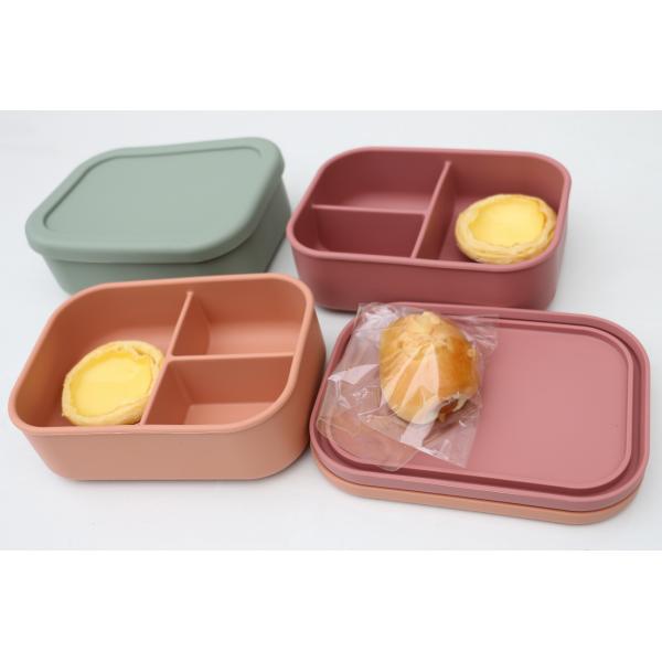 3 Compartment Silicone Lunch Containers , Reusable Silicone Bento Lunch Box Leak Proof