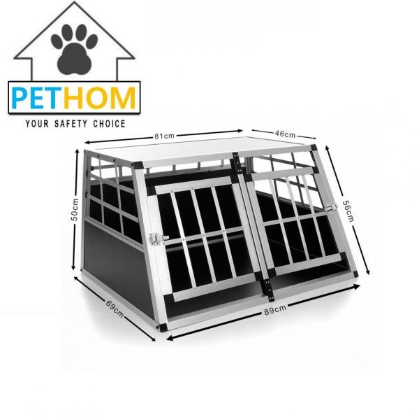 ALUMINUM Double door Dog Cage Transport Car Travel Cage Box ZX896A1