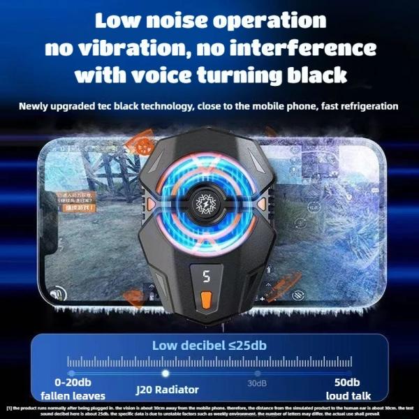 J20 Mobile Phone Cooler Fast Cooling Low Noise Operation for PUBG Other Popular Games on IOS Android