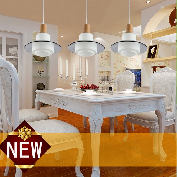 Oak wood dinner room pendant lamp with 3heads glass shade E27 socket wood imported