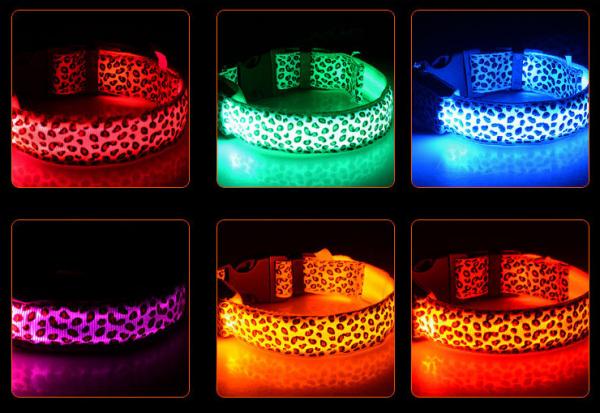 Quality leopard print dog cat safety LED light glow flashing pet collar for sale