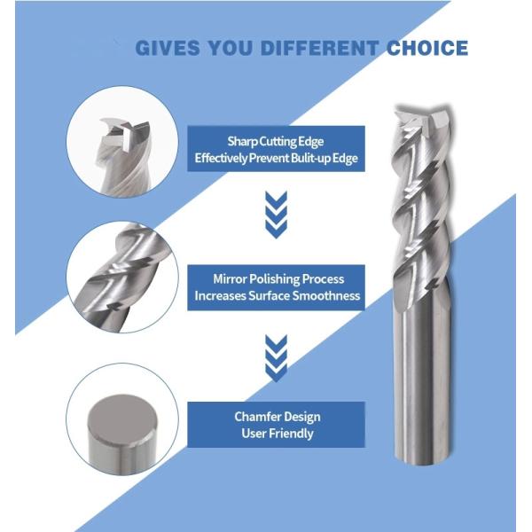10% Discount 45HRC 55HRC Polished 3 Flute Aluminium End Mill Cutter for Carbide Sharpening Machine