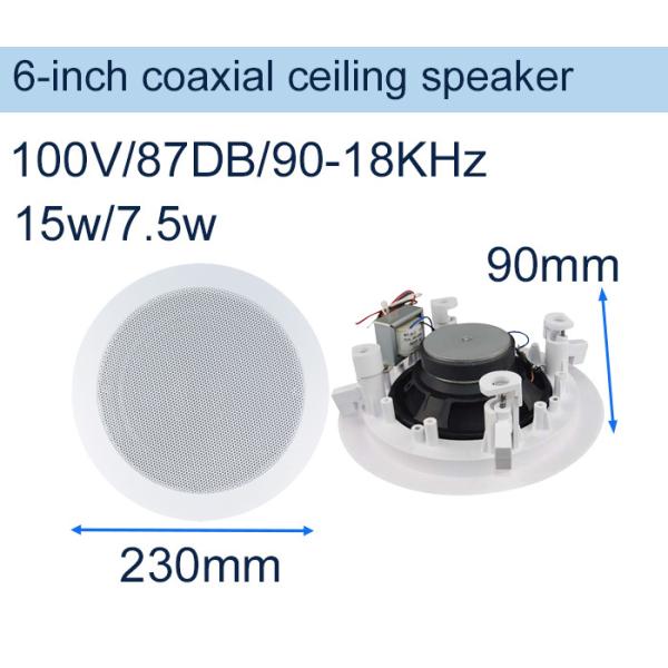 15W/7.5W 6-inch Coaxial Speaker 100V Ceiling Speakers ABS Material Flush Mount OEM ODM Factory Sale