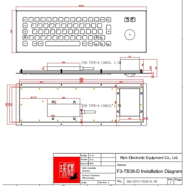 KIOSK IP65 / IK07 Industrial Keyboard With Trackball waterproof dustproof Front Panel Mounted -40℃