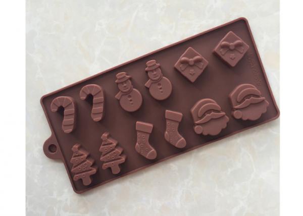 Quality 12 Cavities Silicone Chocolate Molds With Christmas Decoration Shape 22.3 * 10.0 * 1.4cm for sale