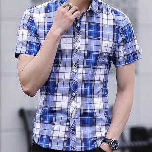 Buy cheap Slim Fit Checkered Pattern Mens Casual Dress Shirts Short Sleeve Fast Drying product