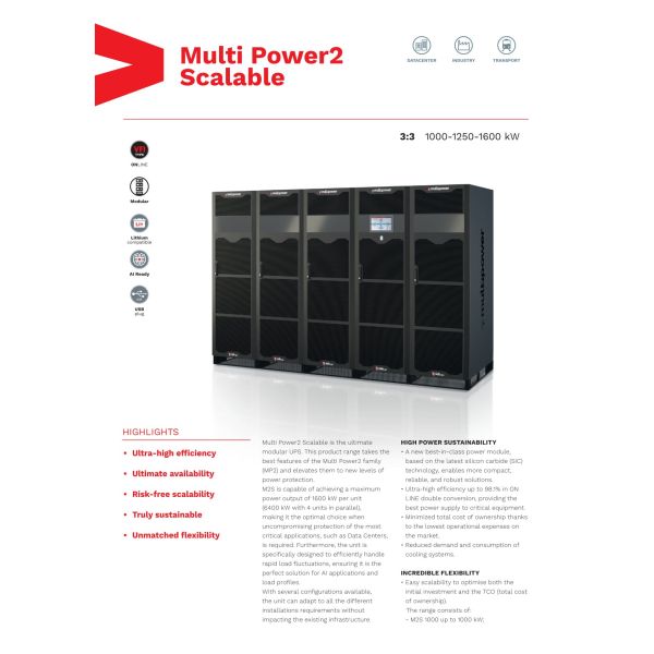 Riello Multi Power2 Scalable Modular UPS 1250KVA Three Phase Online Uninterruptible Power Supply for Data Centers