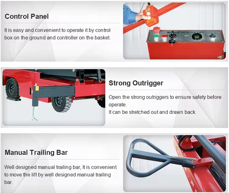 4 wheels Mobile Aerial Work Lift Platform Pulled Mobile Scissor Lift with CE Certificate