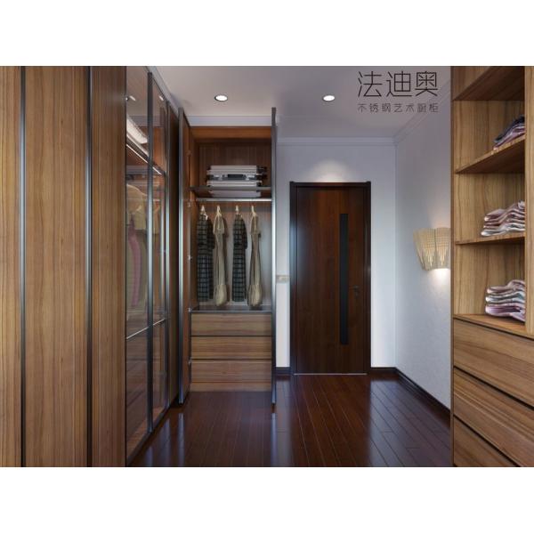 Dark Wood Stainless Steel Wardrobe with Glass and Integrated Desk
