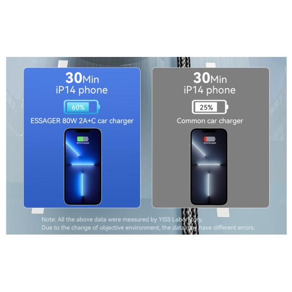 Essager 2022 Fenglang Aluminum alloy digital display car charger 80W 3 in 1 Car Charging 2 USB A Type C Fast Car Charger