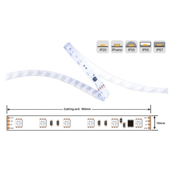 SPI Digital SMD 5050 RGB LED Strip DC24V 14.4W 10mm RGBIC LED Strip Lights