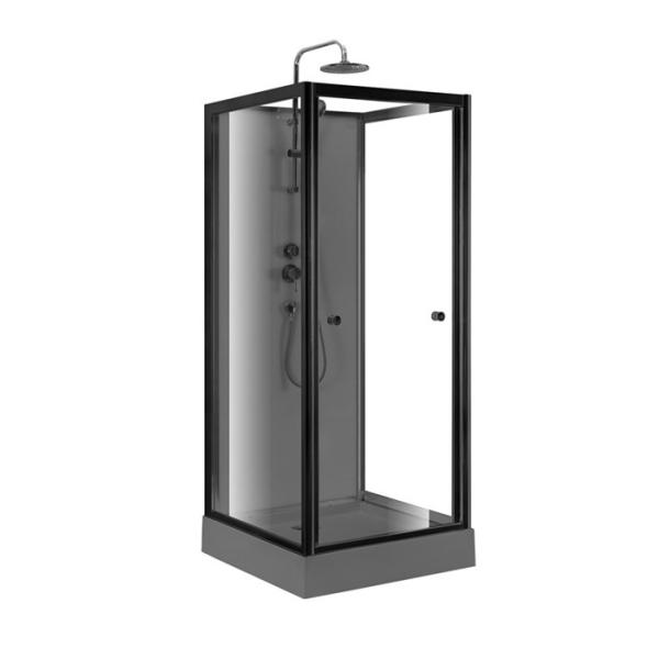 Pivot Door Square 4mm Tempered Clear Glass Shower Cabin With black Acrylic Tray