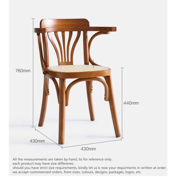 Modern Dining Chair Nature Rattan Coffee Chair Solid Wood Armrest Chairs