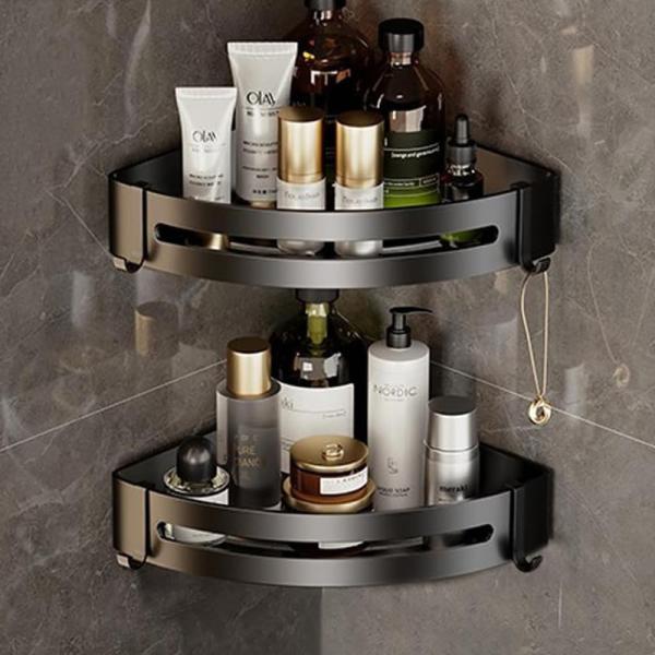 Black Wall Mounted Rustproof Corner Bathroom Shelf Corner Shower Caddy Basket Storage Bathshelf Organizer