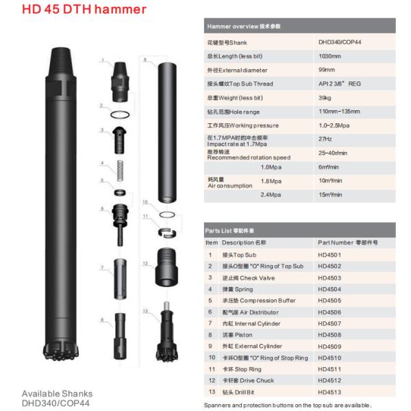 High Performance HD45 DHD340/COP44 4 Inch DTH Down The Hole Hammer