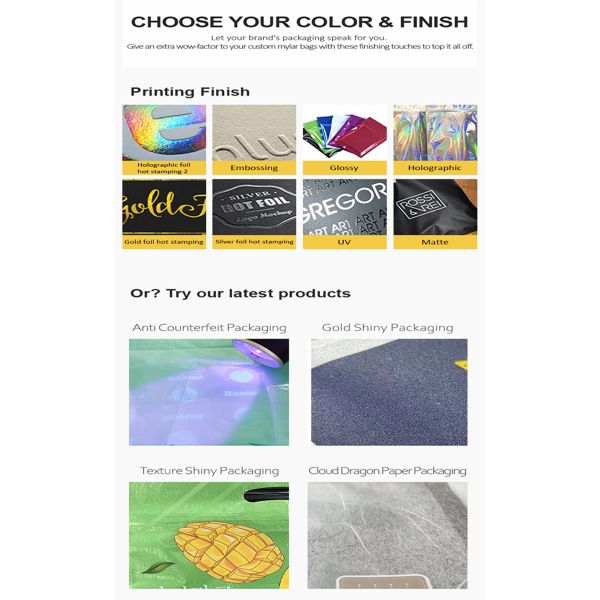Stand Up Pouch PE AL Plastic Bag Custom Made Local UV Dumb Bright Holographic Effect Dense Self Supporting Food Grade Mylar Bag
