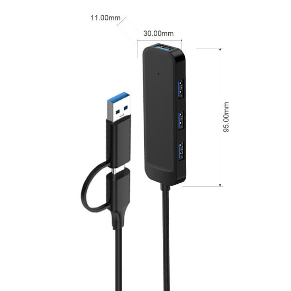 4 Ports USB TYPE-A TYPE-C 3.0 Combo HUB ABS Plastic USB Hub OEM Service