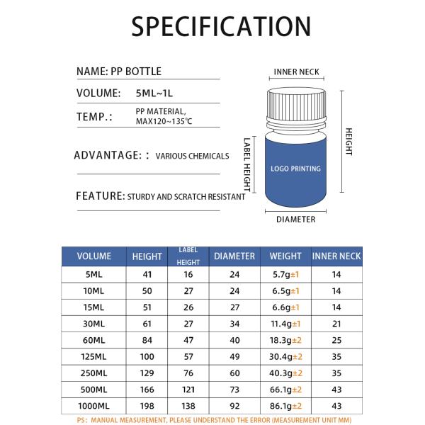 Lab Use Amber Plastic Bottle PP Durable Small Round Food Grade Bottle with Private Label Medicine Liquid Packaging Container