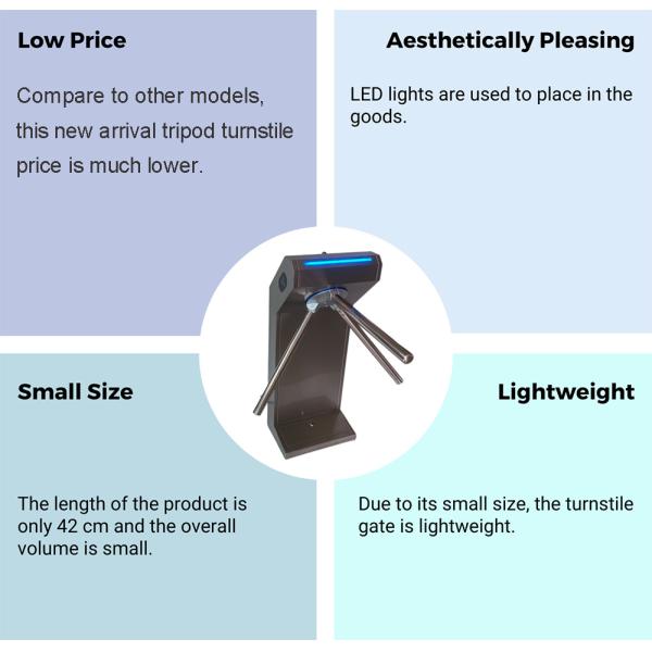 Access Control Stainless Steel Tripod Turnstile CE Approved With LED Decorative Lamp